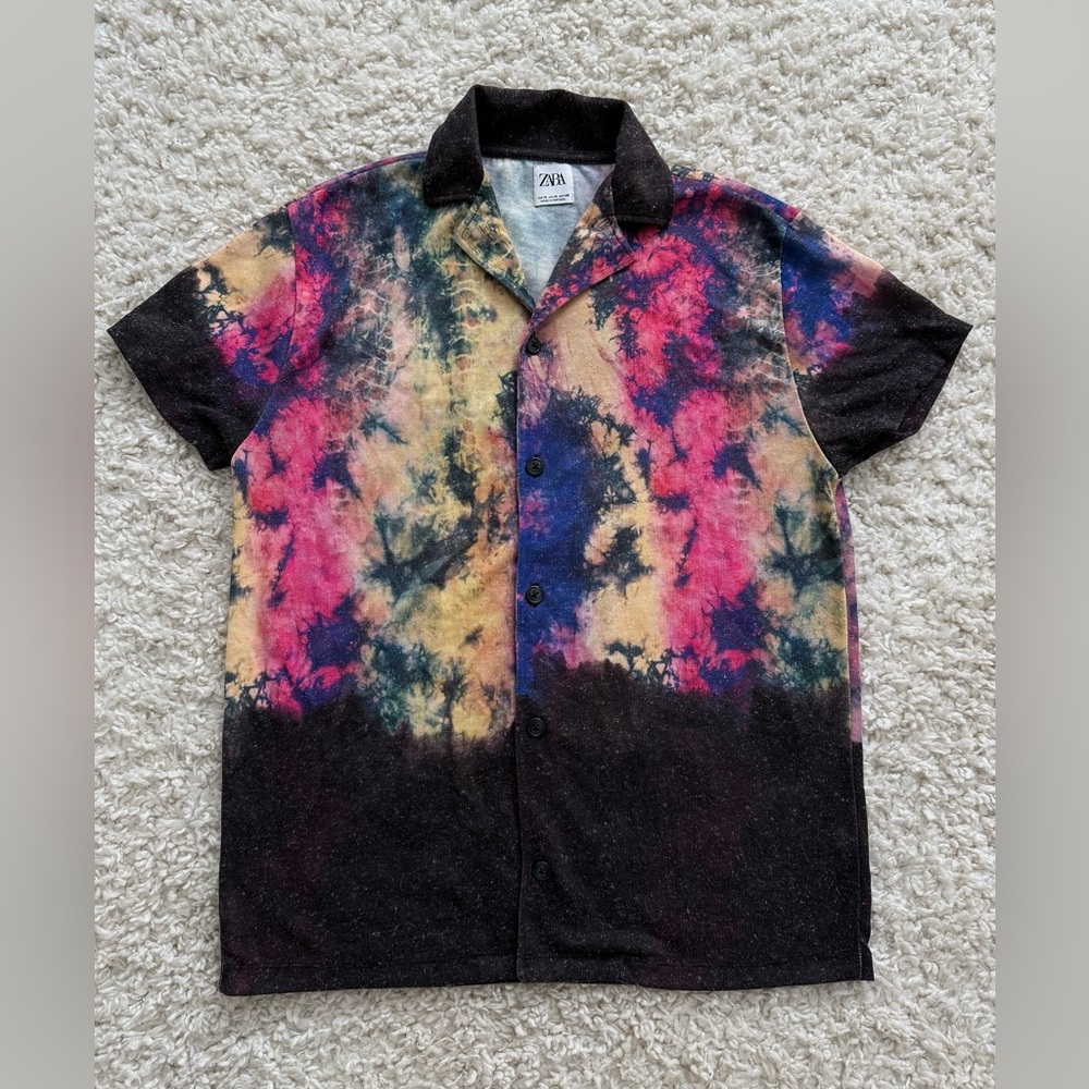 Zara Men's Vibrant Tie-Dye Casual Shirt